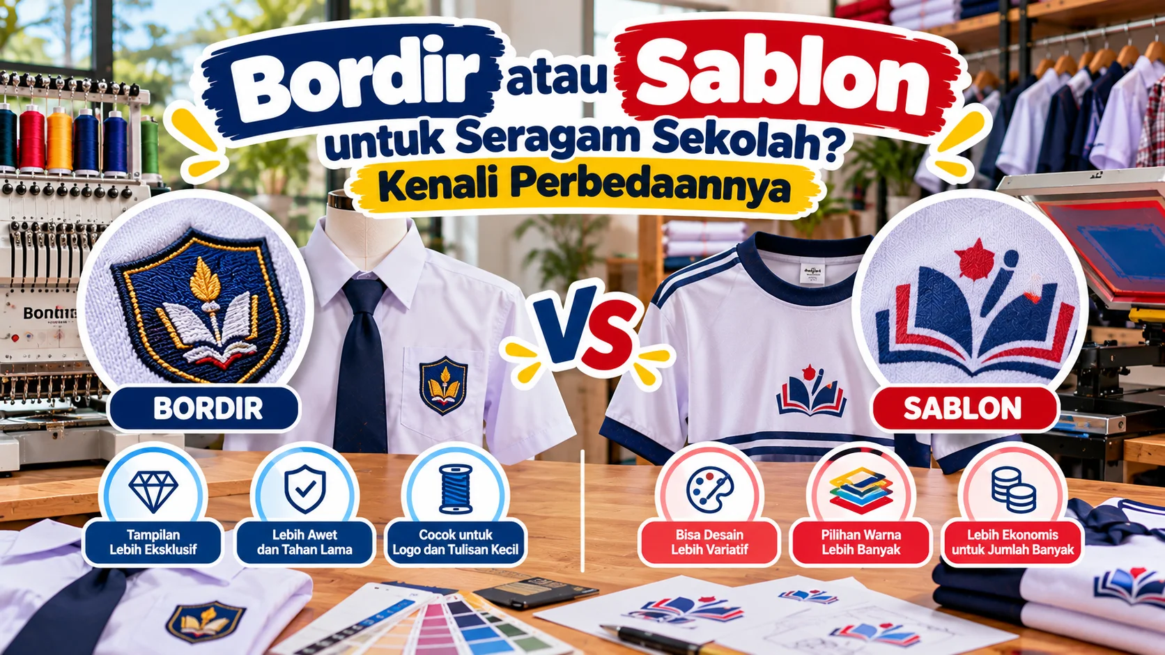 Bordir atau Sablon untuk Seragam Sekolah? Kenali Perbedaannya